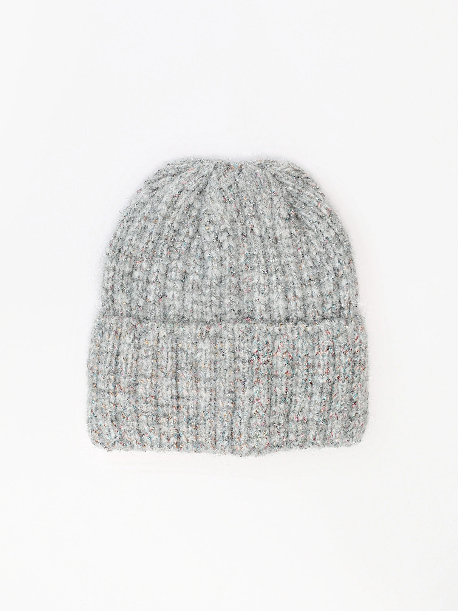 Шапка-бини с люрексом и мелкими пайетками с отворотом в ассортименте